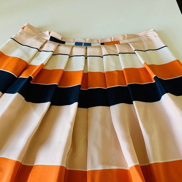 LK Bennett Orange Caitlyn Striped Silk Skirt - Picture 6 of 11